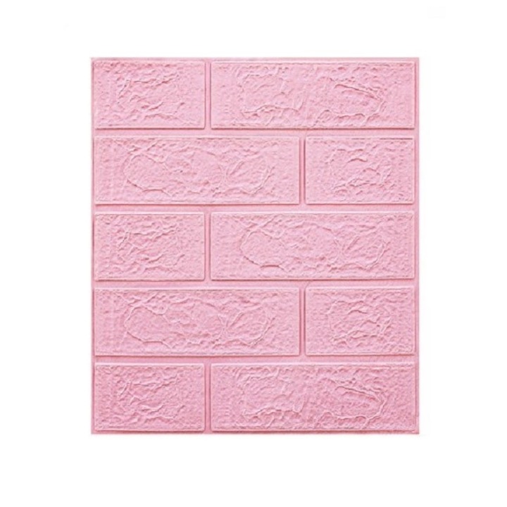 Set 10 Placi Tapet 3D, 35 x 38 cm, Grosime 3 mm, din Polietilena, Model Caramida, Suprafata acoperita 1.33 mp, Roz