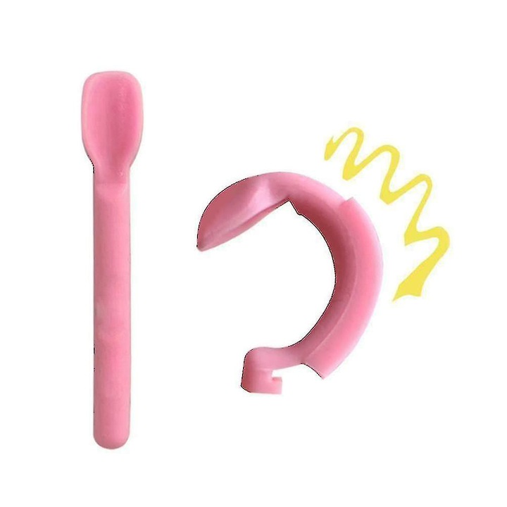 Aplicator lentile contact, set penseta si lingura, din silicon roz