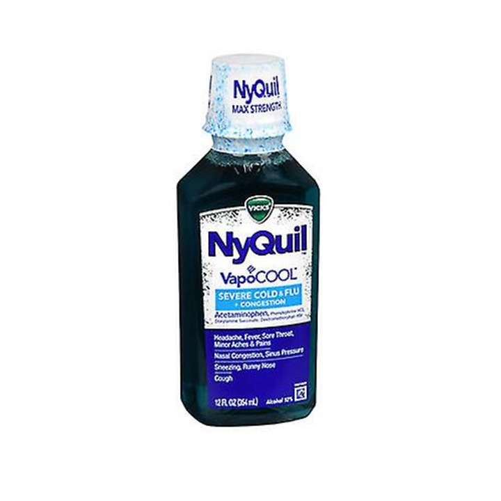 Nyquil Severe+ Vapocool Flu, 12 Oz, simptome raceala si gripa, congestie nazala, dureri minore
