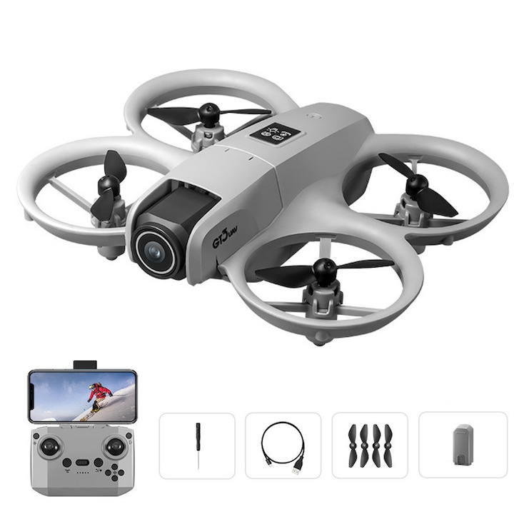 Drona cu camera, ORBER, camera dubla 4K-ESC, usoara si portabila, lumini orbitoare, mai multe trasee de fotografiere, transmisie foto in timp real WIFI, gri