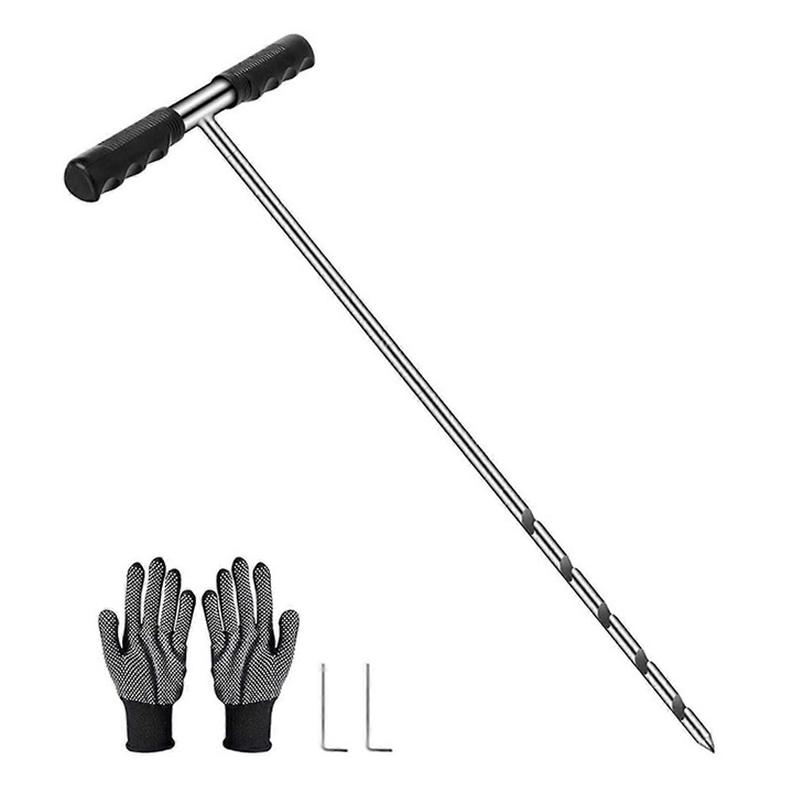 Probe de esantionare a solului din otel inoxidabil, cu maner in T, ajustabil, rezistent la rugina, 122cm