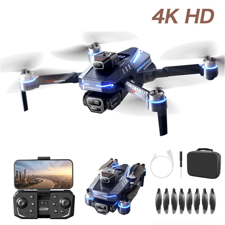 Drona, ORBER, 4K HD ESC trei camere, ecran LCD de afisare a puterii, motor fara perii, 3.7V 1300mAh, navigatie cu punct fix, gri argintiu