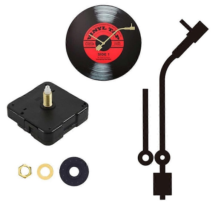 Mecanism ceas retro, negru, plastic si aluminiu, set cu ace si suruburi