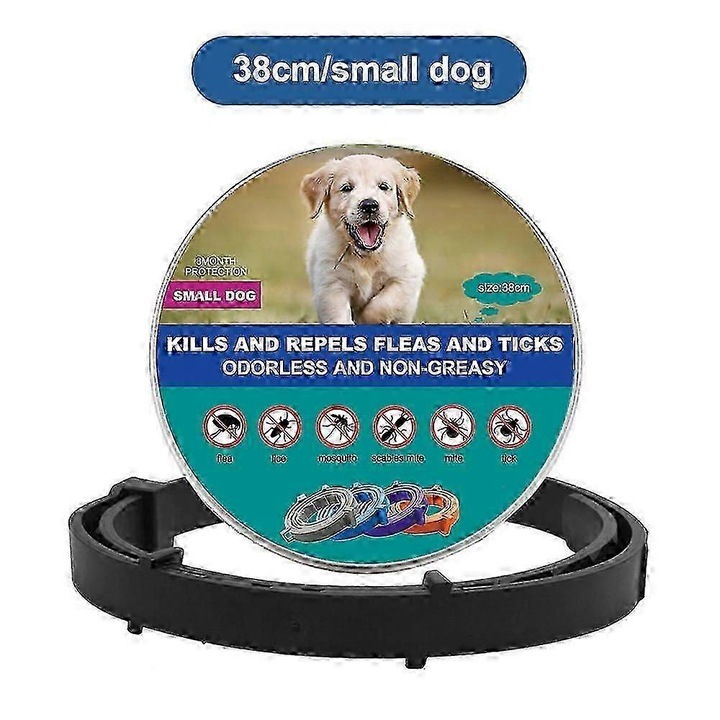 Guler antiparazitar pentru caini si pisici, ajustabil, 38x70cm, negru