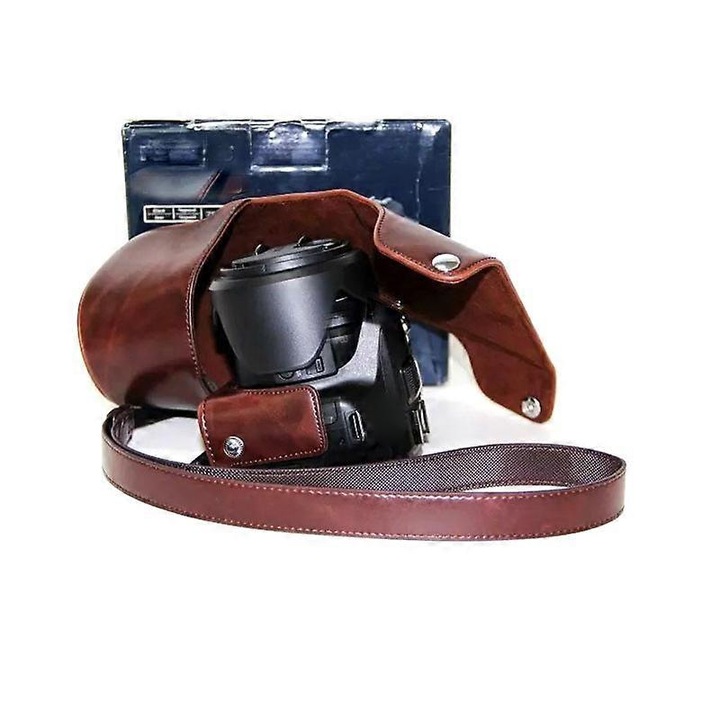 PU fotótáska tükör nélküli fényképezőgéphez, FZ200 modell, barna, kemény táska kivitelben