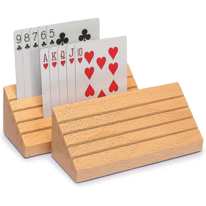2 darabos kártyatartó szett, fa, 15x8x6cm, az asztal védelmére, barna