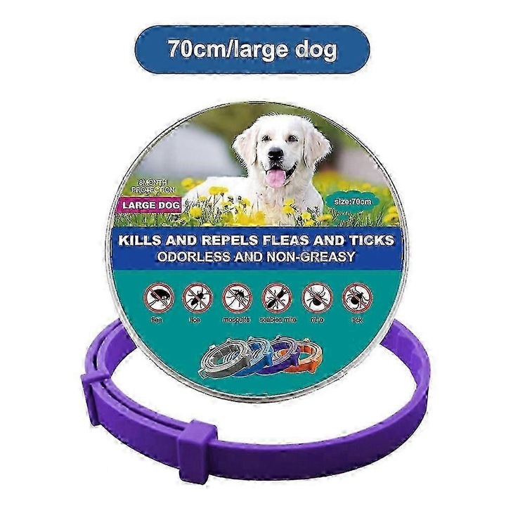 Guler antiparazitar pentru caini si pisici mari, personalizat, ajustabil, 38x70cm, violet
