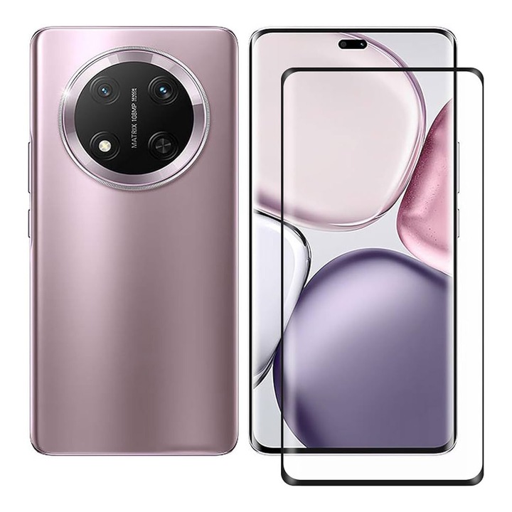 Honor Magic7 Lite 5G kompatibilis üvegfólia, előlapi, 5D, edzett, hajlított, fekete kerettel