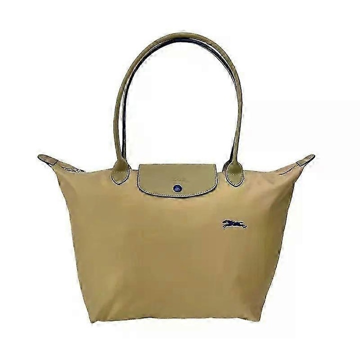 Összecsukható válltáska dombornyomott bőrből és nejlonból, khaki színben, méretek a képen látható módon