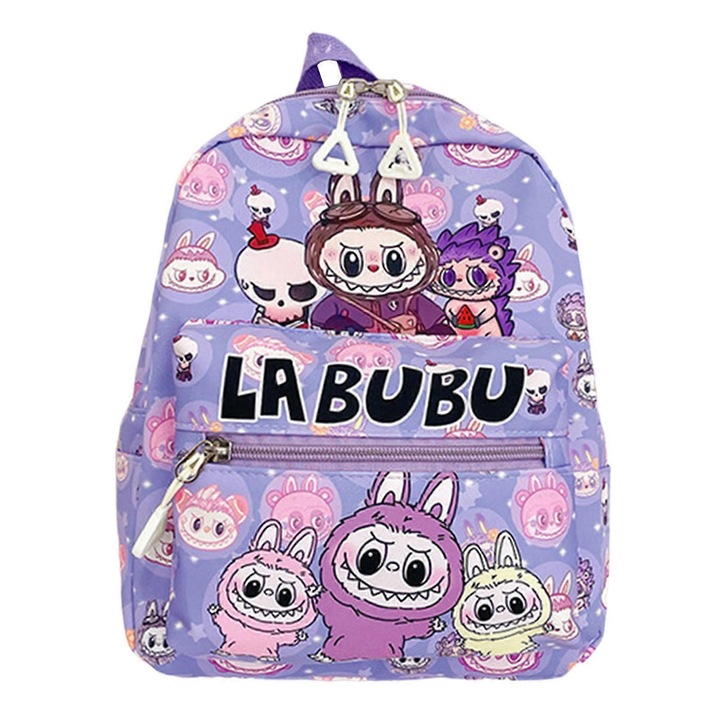 Rucsac scolar LABUBU, multicolor, dimensiuni mari 25x32x12cm si mici 22x27x10cm, pentru copii
