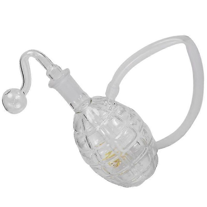 Lampa cu ulei din sticla, transparenta, forma grenada