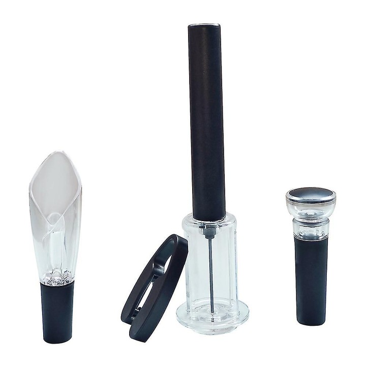 Тирбушон с комплект за рязане на фолио, въздушна помпа, черен, аксесоари включени