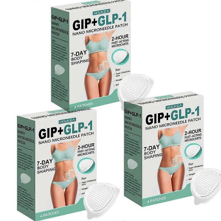 Plasturi microneedle pentru slabit, set 3 bucati, alb, 7x5x2cm