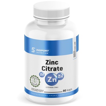 Zinc 15mg 90 capsule, Citrat de zinc cu absorbtie ridicata, Imunitate, piele, par, unghii, fertilitate, testosteron, INSPORT