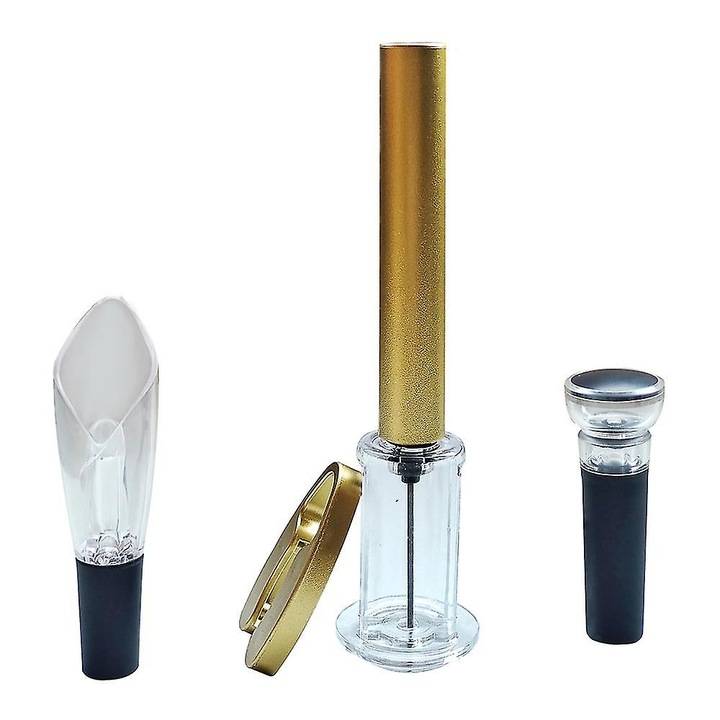 Тирбушон с комплект резачки за фолио, въздушна помпа, 4 аксесоара, златист