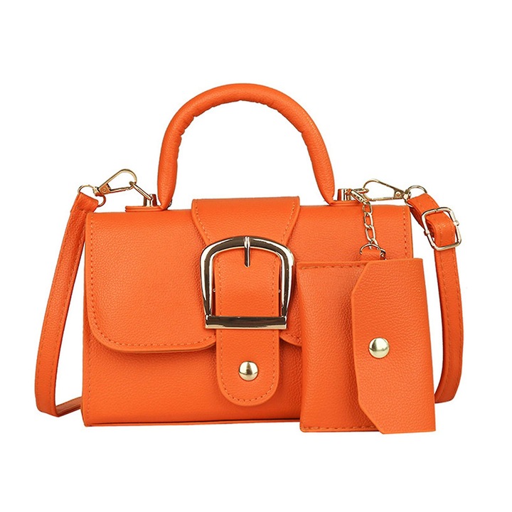 Kis négyzet alakú táska műbőrből, narancssárga, 20x13x7cm, állítható vállpánttal