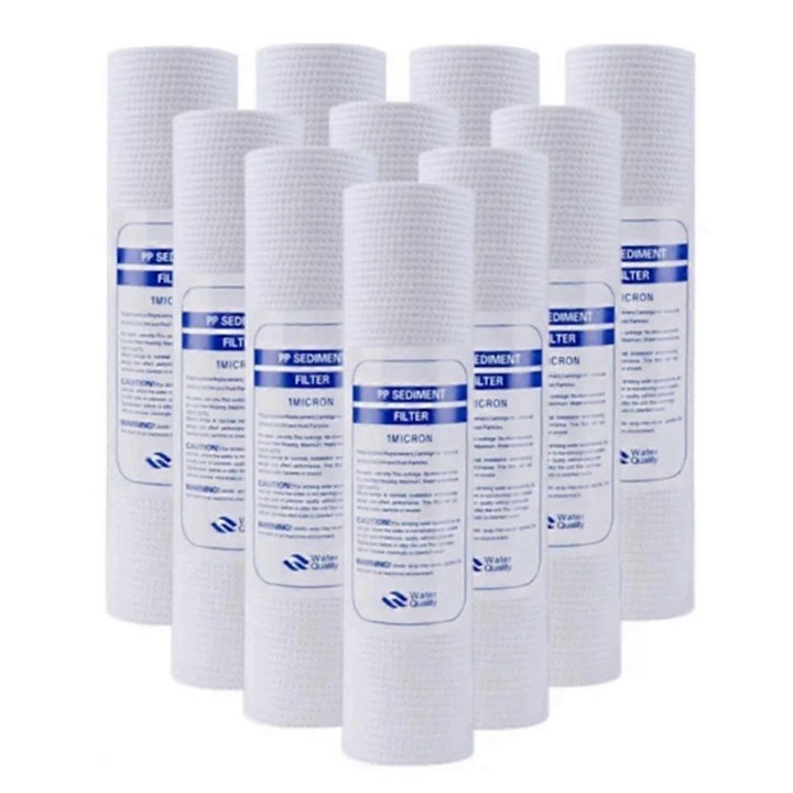 10 darabos vízszűrő készlet, 1 mikrométer, PP anyag, 60x254 mm, fehér