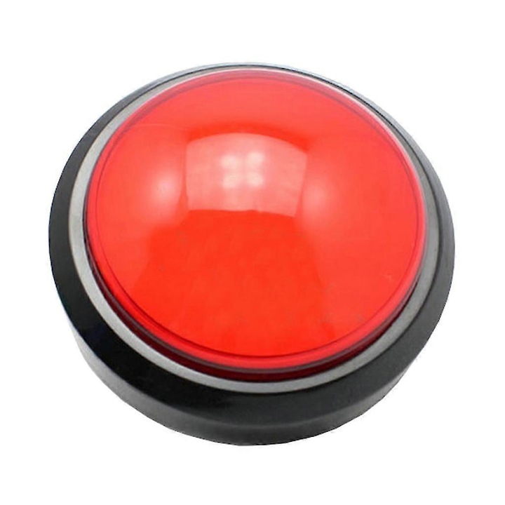 Buton rotund mare iluminat LED 100mm, rosu, pentru masini de joc arcade, cu microswitch
