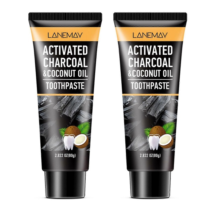 Паста за зъби, с активен въглен и кокосово масло, комплект от 2 броя, 80 г