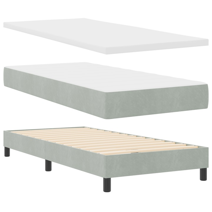 vidaXL Boxspring Ágy Matraccal Világosszürke 100x200 cm Bársony 3341456