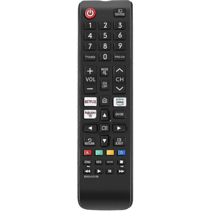 Telecomanda universala pentru televizoare Samsung, compatibila cu toate modelele, butoane Netflix si Prime Video, dimensiuni 5x15cm