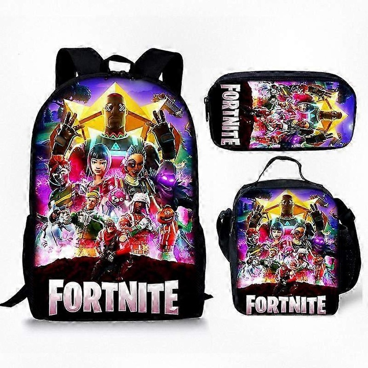 Set ghiozdan cu rucsac, geanta de pranz si penar, multicolor, dimensiuni variate