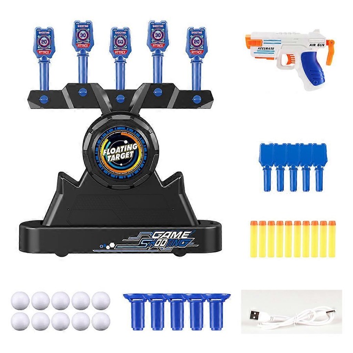 Set de jocuri de tragere cu arme de jucarie, 2 pistoale, tinte mobile, 10 proiectile moi, 35x8x40cm