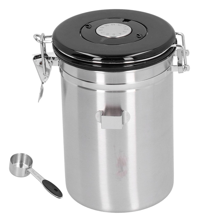 Cutie pentru boabe de cafea, inox 304, capacitate 1.8L, cu supapa de exhaustare, 128x188mm