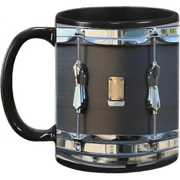 Cana ceramica vintage cu design set de tobe, 11oz, neagra, set de 2 bucati