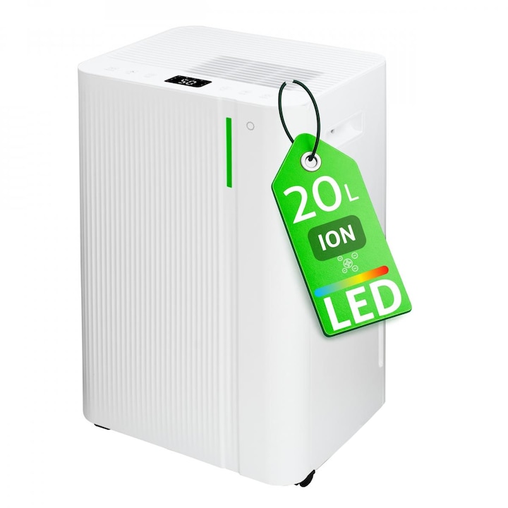 Dezumidificator Turbionaire 20 l/24h, Purificare prin Ionizare, Silentios, Garantie 3 ani, Rezervor 4.5l, Control digital tactil, Indicator luminos LED umiditate, Timer, Auto-restart