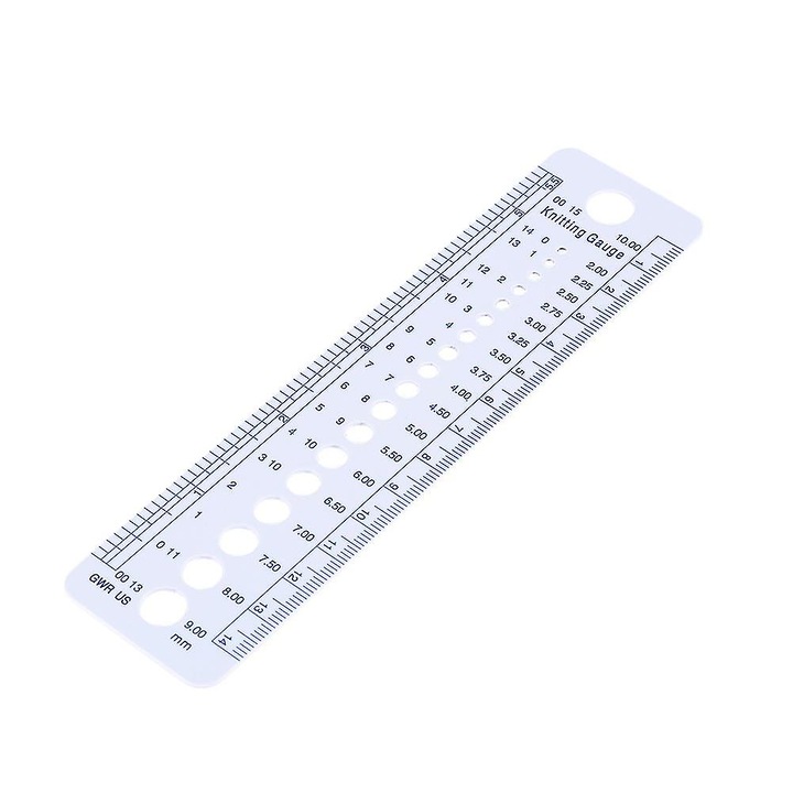 Rigla pentru tricotat, 16x4cm, plastic, 2.00mm - 10mm