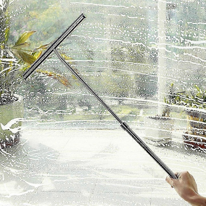 Stergator de dus telescopic, cu lama din silicon, argintiu si negru, dimensiune 26.1x34.7cm, extensibil pana la 60cm