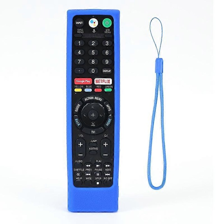 Husa din silicon pentru telecomenzi Sony RMF-TX300U, RMF-TX200E, Albastru, 20x5.2cm, cu curea de mana