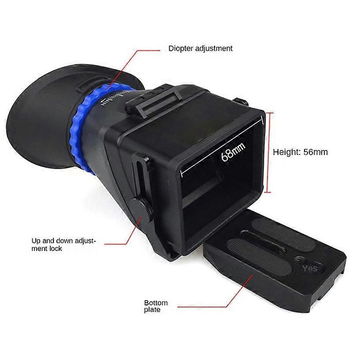 Vizor pentru ecran LCD universal 3x pentru camere SLR 3 inch și 3,2 inch, negru, design ajustabil, set complet