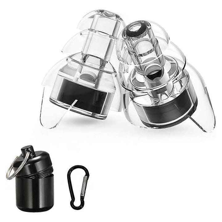 Dopuri de urechi pentru concert si motocicleta, protectie sunet 21dB, metalice, cu husa, marimi diferite