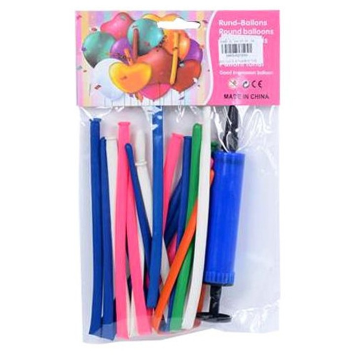 MK Toys 4974720 Színes egyenes lufi szett pumpával 10db Többszínű