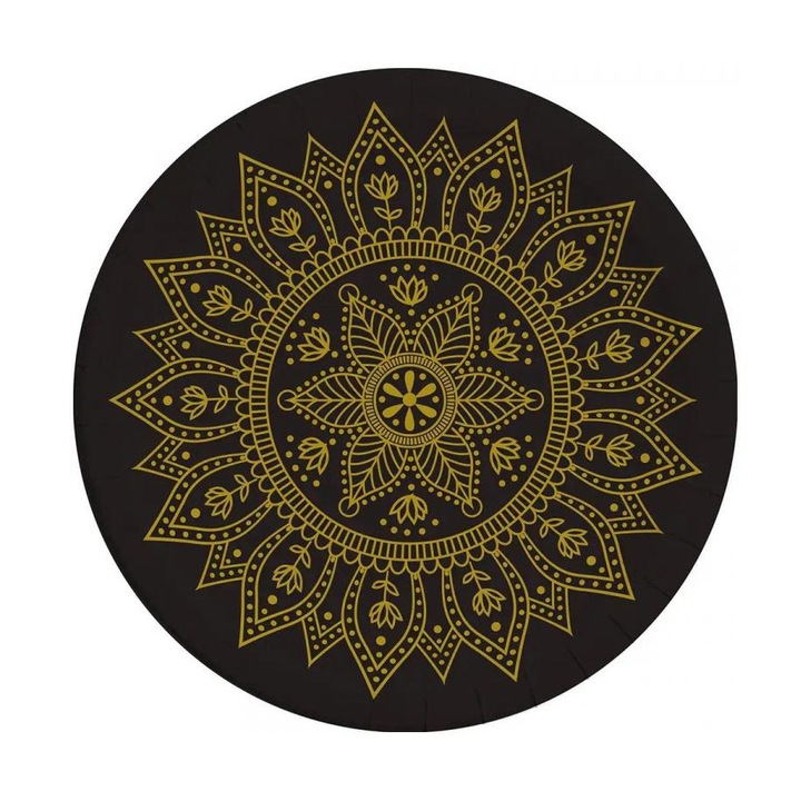 Procos 4963951 Mandala fekete-arany 8db-os papírtányér szett 23cm-es