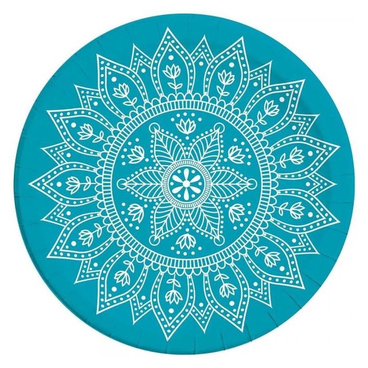 Procos 4966327 Mandala kék-fehér papírtányér 8db-os szett 23cm