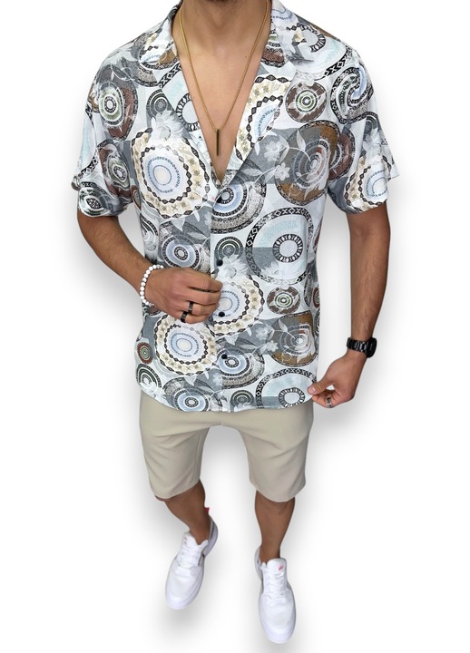 Camasa pentru barbati, de vara, cu imprimeu floral, maneci scurte, 13174, multicolor, Multicolor