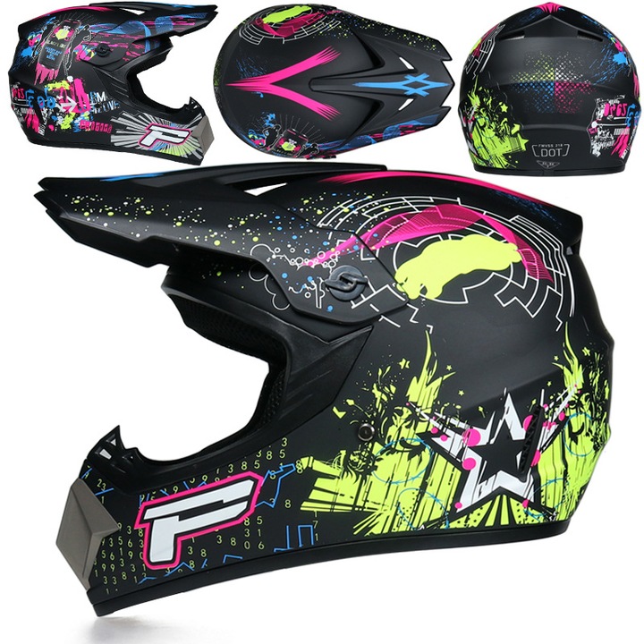 Casca de motocross, Casca de motocicleta pentru tineri, Casca de motocicleta pentru downhill, Casca de motocross pentru barbati cu ochelari de protectie si manusi, (L)