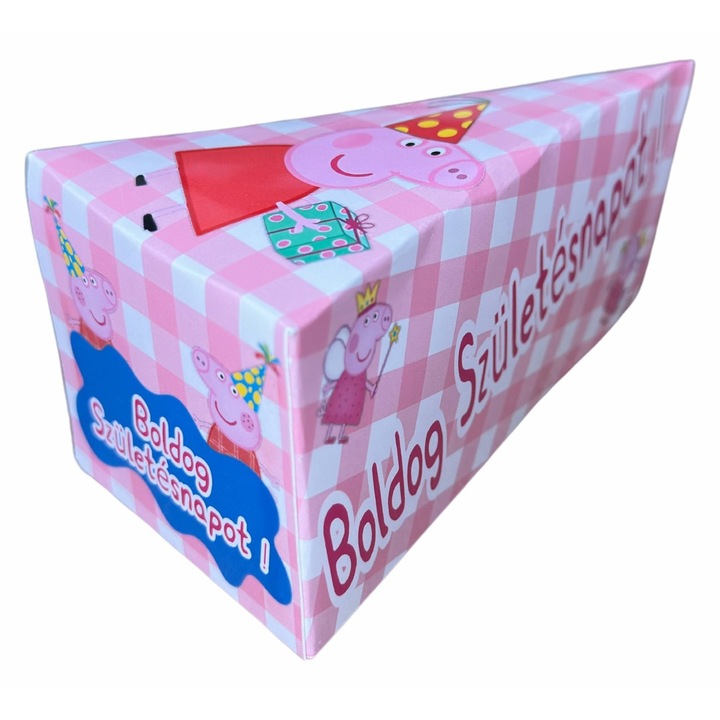 Peppa Pig tortaszelet doboz fényes karton ajándékcsomagolás gyerekzsúrokra és születésnapokra