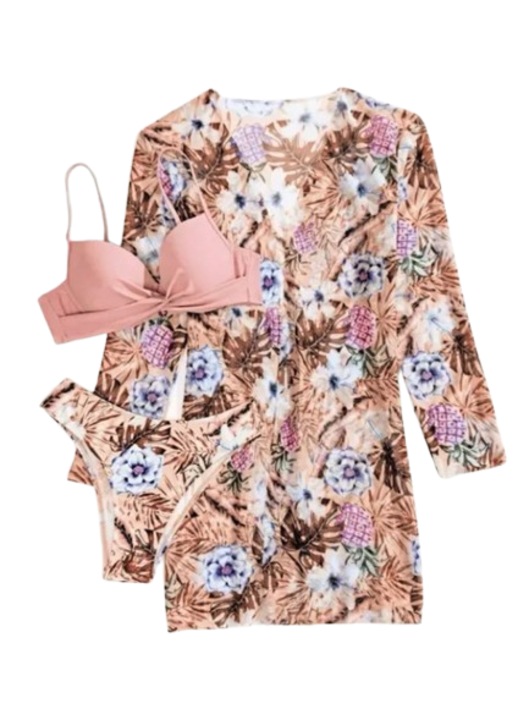 Costum de baie, SK, 204, M, 2 in 1, push up, talie inalta, multicolor, setul include pareo, poliester 82%, spandex 18%, cu cupe rigidizate