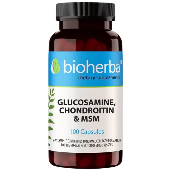 Supliment alimentar Bioherba cu glucozamina si condroitina plus MSM, 100 capsule