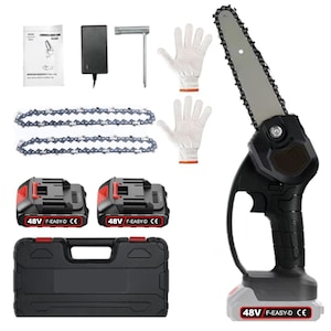Mini Drujba Tip Fierastrau cu Lant Electric Portabil Profesional SUPER TRENDS®, 2 Lanturi 6 inch, 2 Acumulatori 48V, Autonomie 4 Ore, Negru
