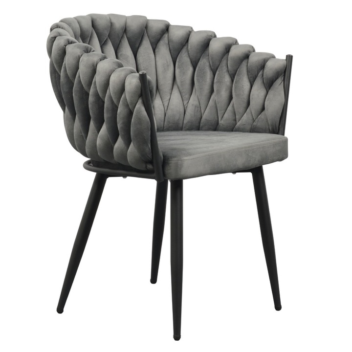 Фотьойл за всекидневна DacEnergy©, кадифена материя, четири черни метални крака, облегалка и подлакътници с декоративни шевове, 64 x 55 x 78 см, тъмно сив