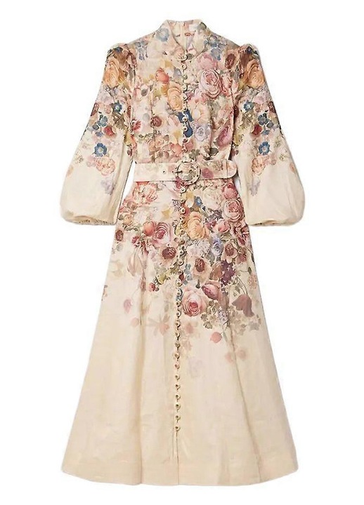 Миди рокля, Лен, Многоцветно