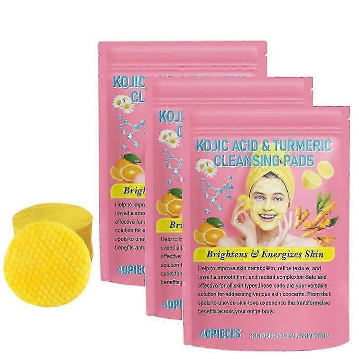 Hámlasztó sminklemosó kendők kurkumával és kojic savval, 40 darab/szett, 3 szett