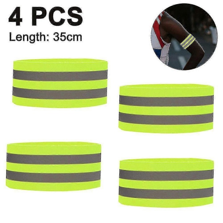 Set 4 Benzi Reflectorizante pentru Brat, Glezna, Picior, Vizibilitate Mare, Multicolor
