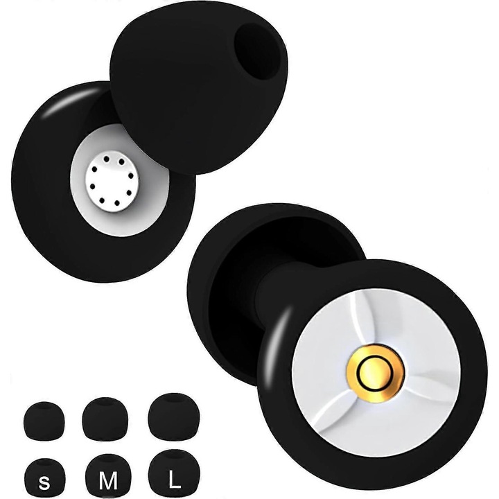 Dopuri pentru urechi, silicon moale, 28db, reutilizabile, negru-alb