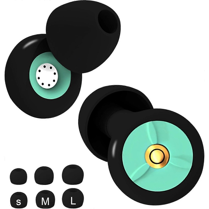 Dopuri pentru urechi, silicon moale, 28db, reutilizabile, negru-verde